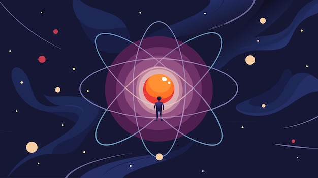 Vector en el núcleo mismo del átomo de la ansiedad una pequeña imagen de un futuro desconocido pulsa con una tenue incertidumbre