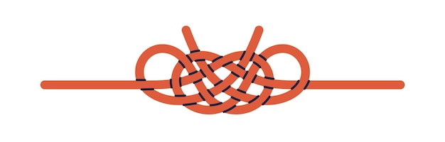 Nudo japonés Cordón mizuhiki intrincado Arte japonés Cordones atados adornos de encaje entrelazados Decoración ceremonial tradicional asiática Ilustración vectorial plana aislada sobre fondo blanco