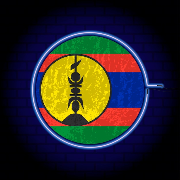 Nueva Caledonia neón grunge bandera en pared backgrond ilustración vectorial