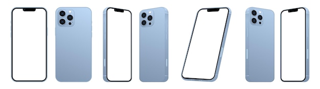 Nueva maqueta de iphone 13 pro con pantalla en blanco aislada sobre fondo blanco