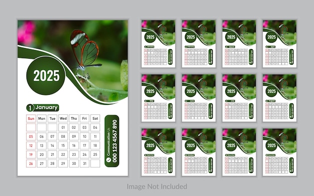 Nueva plantilla de calendario de pared para el año 2025