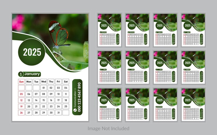 Nueva plantilla de calendario de pared para el año 2025