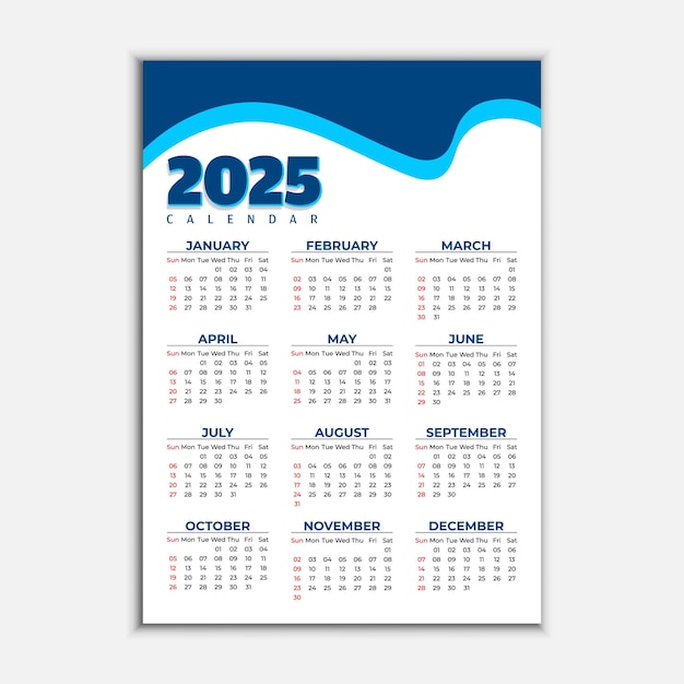 Nueva plantilla de diseño de calendario minimalista moderno para 2025 para empresas, empresas y oficinas