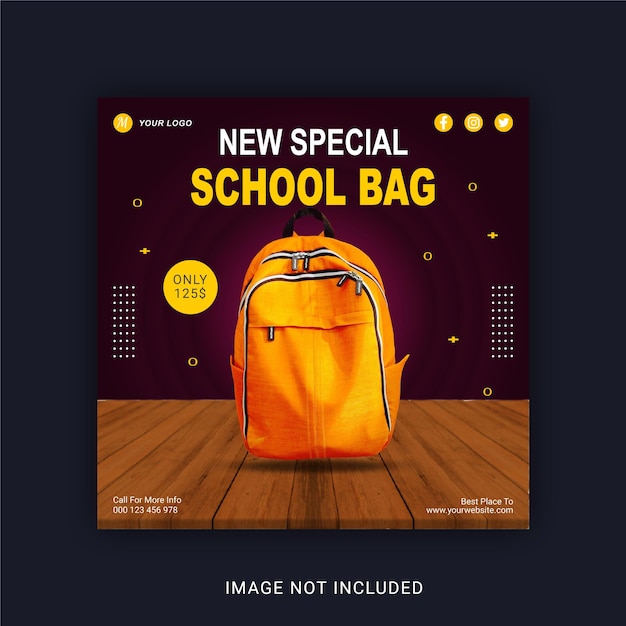 Vector nueva plantilla especial de banner de instagram para publicación en redes sociales de mochila escolar