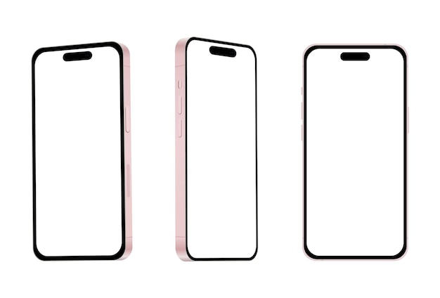 Nueva plantilla de maqueta de teléfono inteligente rosa modelo 15 sobre fondo blanco Ilustración vectorial