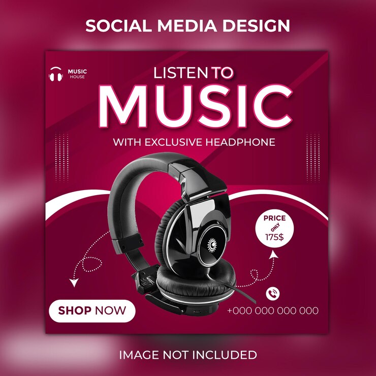 Nueva plantilla de publicación de Instagram de redes sociales de auriculares más vendida Vector premium