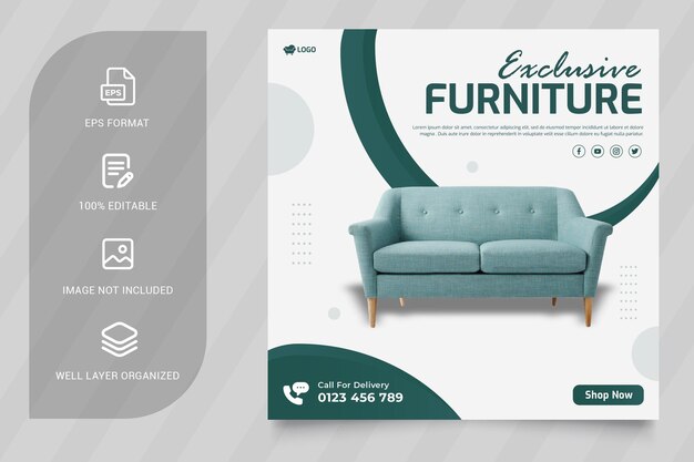 Vector nueva plantilla de publicación de instagram y redes sociales de muebles modernos