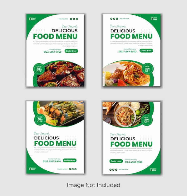 Nueva plantilla de publicación de redes sociales del menú de comida de llegada, publicación de instagram de comida deliciosa, promoción de instagam