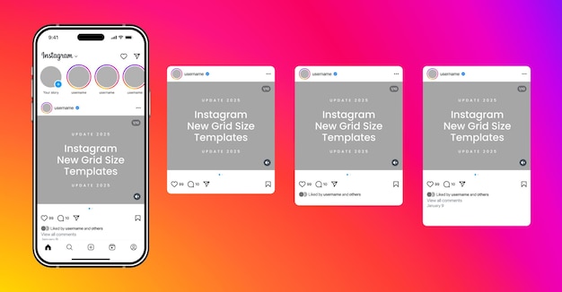 nueva plantilla de tamaño de cuadrícula de instagram actualización 2025 modo de luz instagram