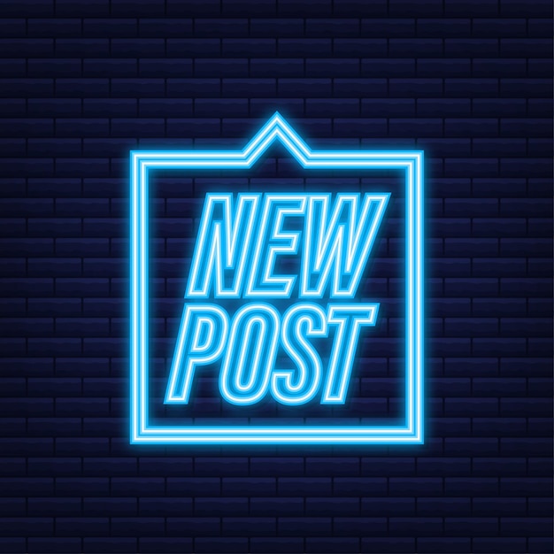 Nueva publicación. Botones de redes sociales. Icono de neón. Ilustración de stock vectorial.