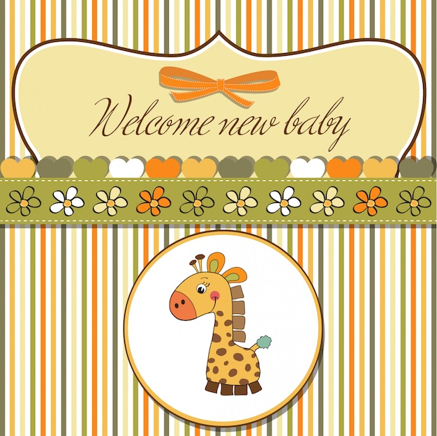 Vector nueva tarjeta de anuncio de bebé con jirafa