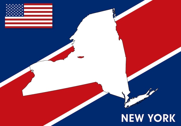 Nueva York, Estados Unidos, Estados Unidos de América, mapa, plantilla vectorial, mapa de color blanco sobre fondo de bandera