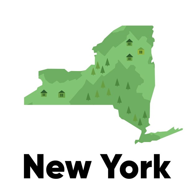 Nueva York Manhattan mapa forma Estados Unidos América bosque verde terreno de viaje dibujado a mano