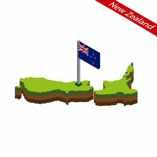 Nueva Zelanda Mapa isométrico y bandera Ilustración vectorial