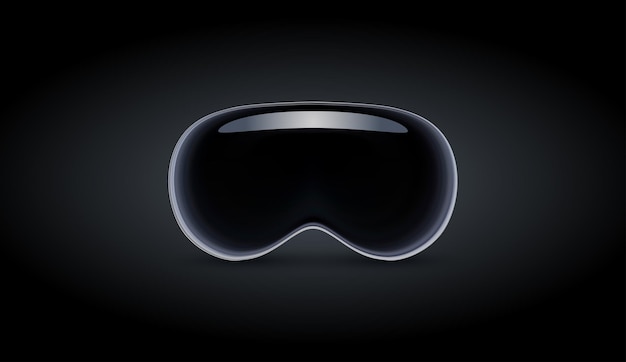 Nuevas gafas modernas VR vision pro sobre fondo negro Auriculares de realidad virtual Vector 3D realista Ilustración