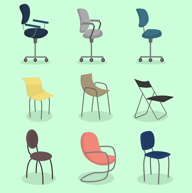 Nuevas sillas Colección de muebles para sentarse en diferentes estilos Set de ilustraciones vectoriales recientes aislados