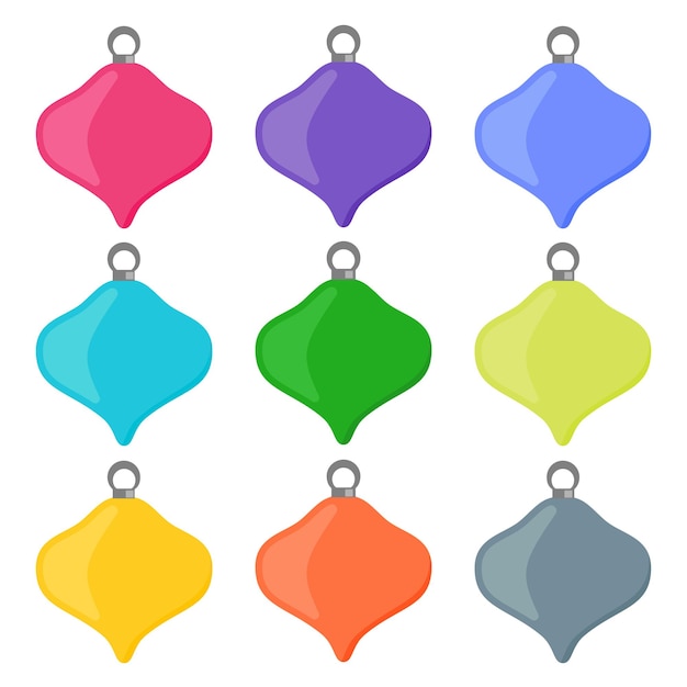 Nueve bolas de Navidad multicolores sobre un fondo blanco. Ilustración vectorial.