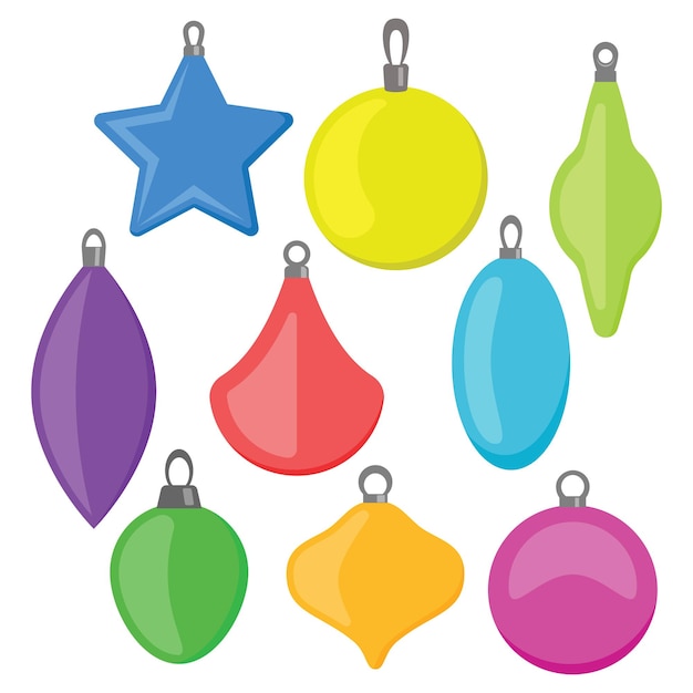 Nueve bolas de Navidad multicolores sobre un fondo blanco. Ilustración vectorial.