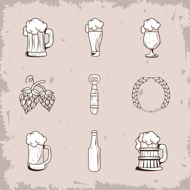 nueve cervezas bebidas establecer iconos