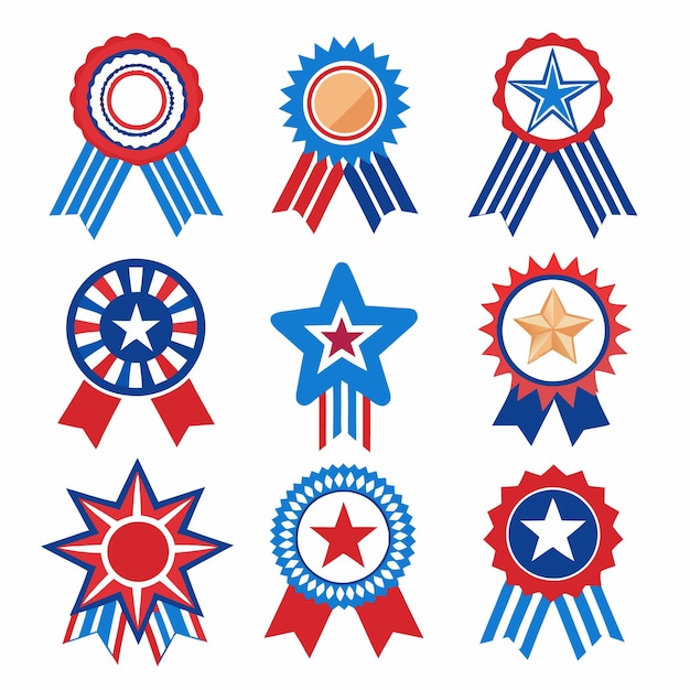 Nueve cintas patrióticas de estrellas rojas, blancas y azules
