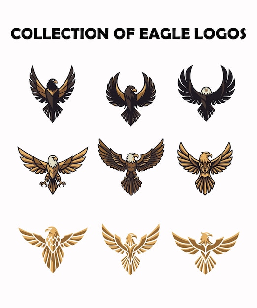 Nueve diversos logotipos de águila para la inspiración del diseño