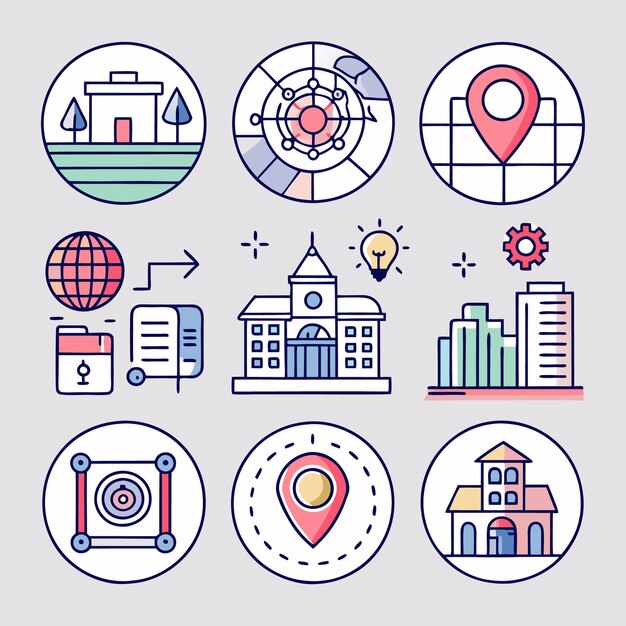 Nueve iconos coloridos con diferentes ilustraciones relacionadas con el negocio