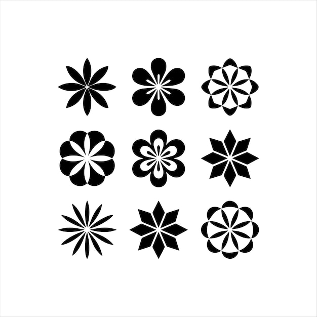 Nueve íconos florales negros