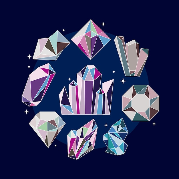 Nueve iconos de lujo de gemas de cristal