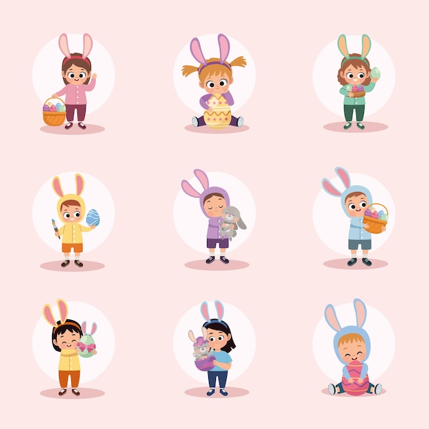 Nueve niños con iconos de Pascua