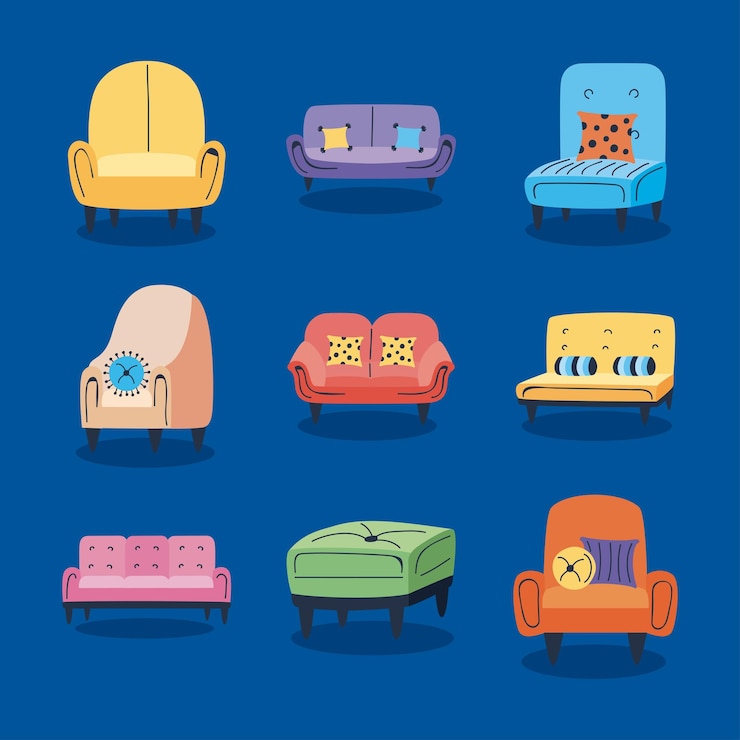 Vector nueve sillones y sofás