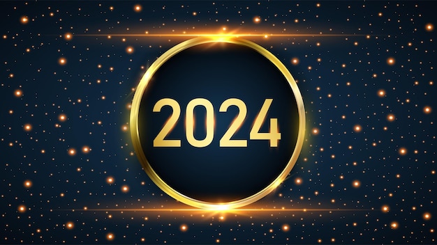 El nuevo año 2024 brilla de oro en el vector de fondo azul