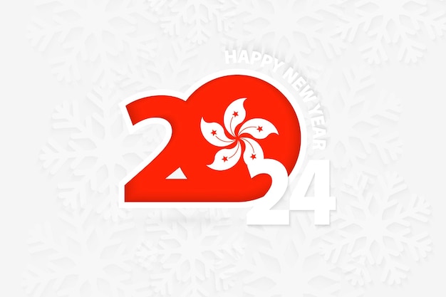 Vector el nuevo año 2024 para hong kong sobre un fondo de copos de nieve