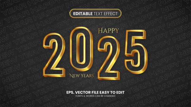 Nuevo año 2025 Efecto de texto editable dorado en el nuevo estilo de tendencia moderna