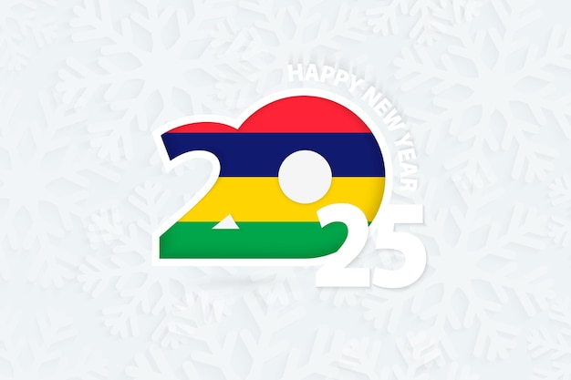 El nuevo año 2025 para Mauricio en el fondo de copos de nieve