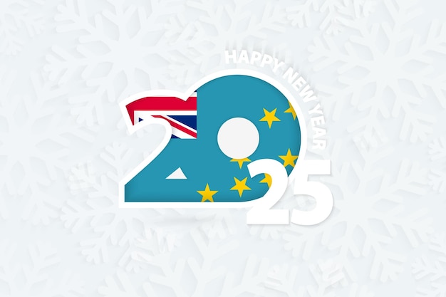 El nuevo año 2025 para Tuvalu en el fondo de copos de nieve