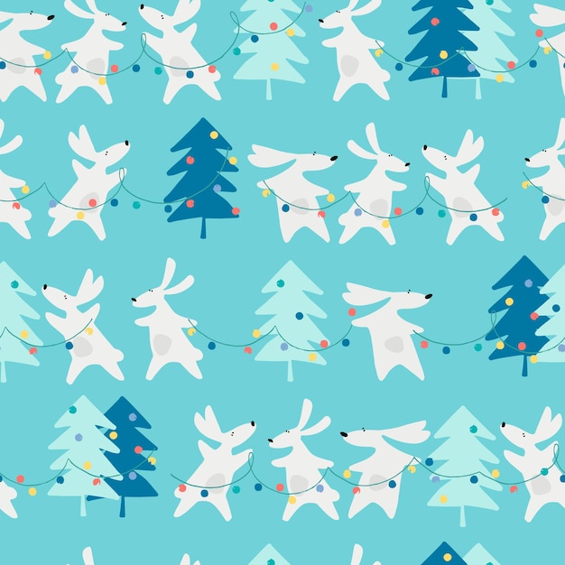 Nuevo año y bebé patrón sin costura dibujado a mano divertido símbolo de conejos 2023 concepto de fiesta de año nuevo concepto de vacaciones de invierno Para papel de embalaje de regalos y otros proyectos de diseño con