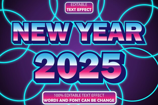 nuevo año efecto de texto editable estilo retro en relieve 3D