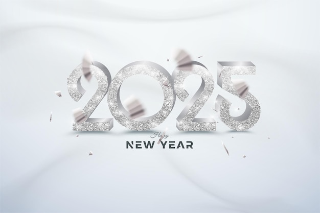 Nuevo año elegante número de diseño 2025 con brillantes números metálicos plateados 3d premium feliz año nuevo 2025 diseño vectorial para cartel banner calendario y más