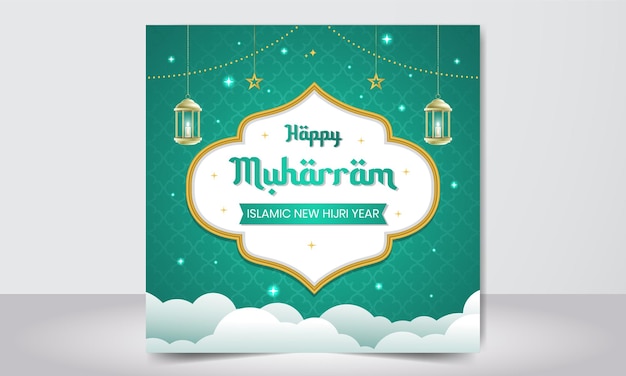 Nuevo año islámico Hijri Muharram 01 diseño de fondo de ilustración vectorial