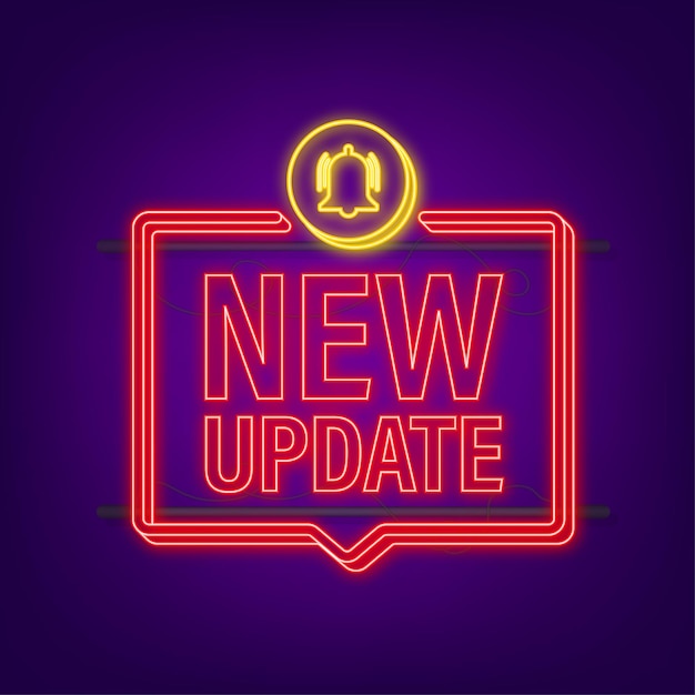 Nuevo banner de actualización en estilo moderno. Diseño web. Icono de neón. Ilustración de stock vectorial.