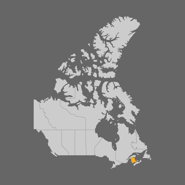 Nuevo brunswick resaltado en el mapa de canadá