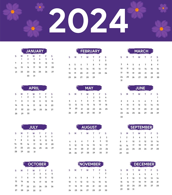 Nuevo calendario 2024 calendario mensual 2024 Vector Premium