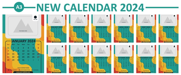 Vector nuevo calendario 2024 vector a3 tema de verano