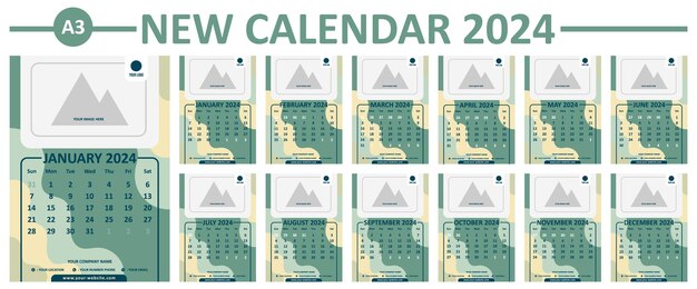 Vector nuevo calendario 2024 vector a3 tema de verano