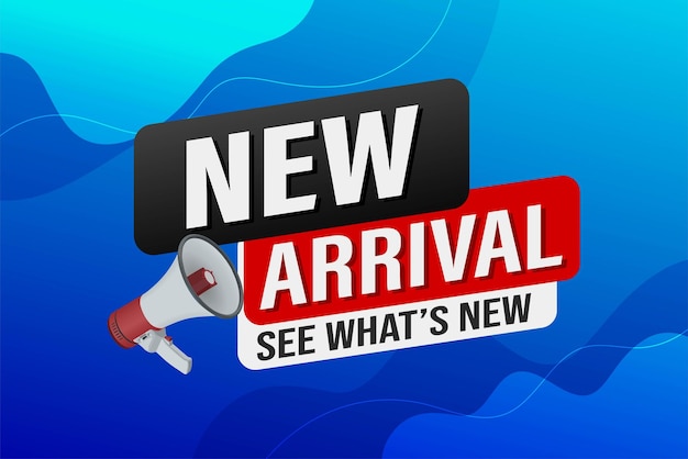 nuevo cartel de llegada banner icono de diseño gráfico logotipo signo símbolo sitio web de redes sociales venta de cupones