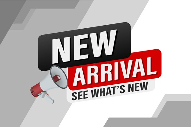 nuevo cartel de llegada banner icono de diseño gráfico logotipo signo símbolo sitio web de redes sociales venta de cupones