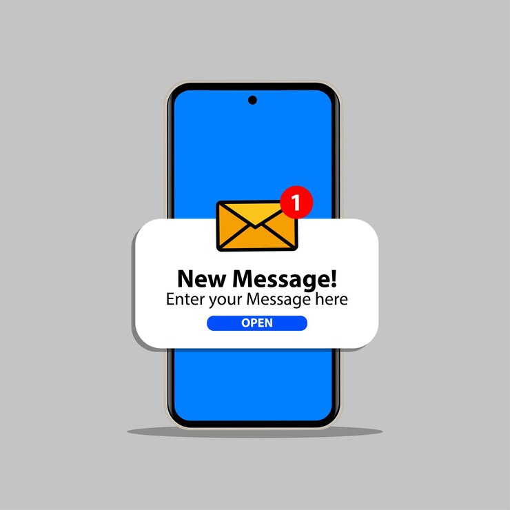 Nuevo concepto de notificación de mensajes en una maqueta realista de teléfono inteligente