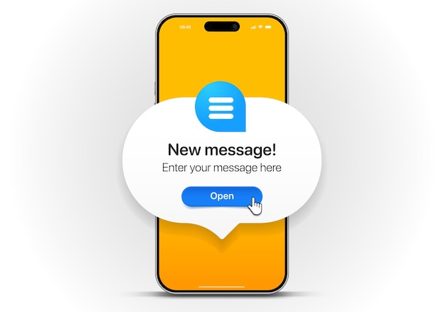 Nuevo concepto de notificación de mensajes en una maqueta realista de teléfono inteligente