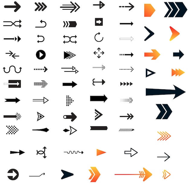 Un nuevo conjunto de iconas de flechas grandes y negras Icono de flecha Colección de vectores de flecha Cursor moderno simple