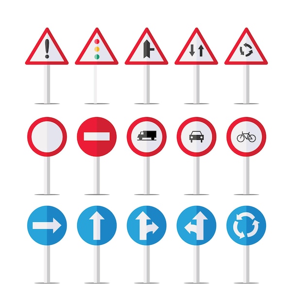 Un nuevo conjunto de símbolos de tráfico y carreteras, un signo de reglas de tráfico vectorial